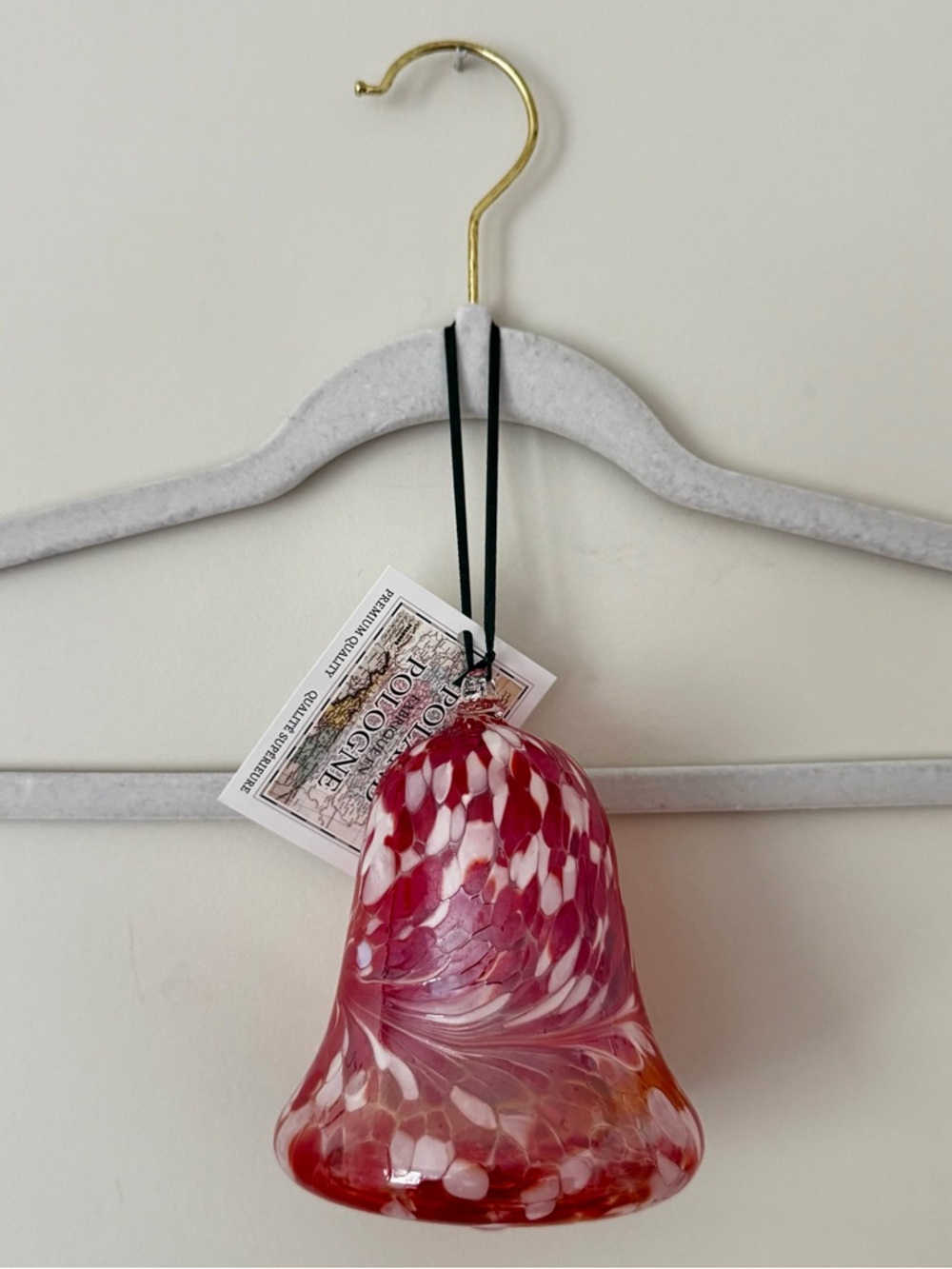 NWT Zorza Made in Poland Blown Glass Bell Ornament – Pink, Red, Orange, White